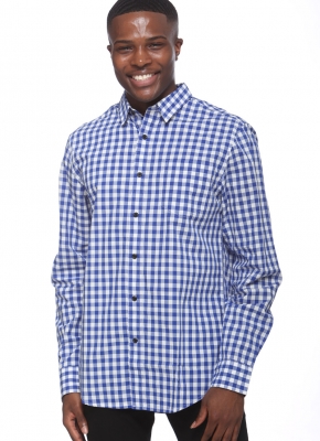 Elevani Men's Long Sleeve Regular Fit Checkered Casual White/Blue Shirt